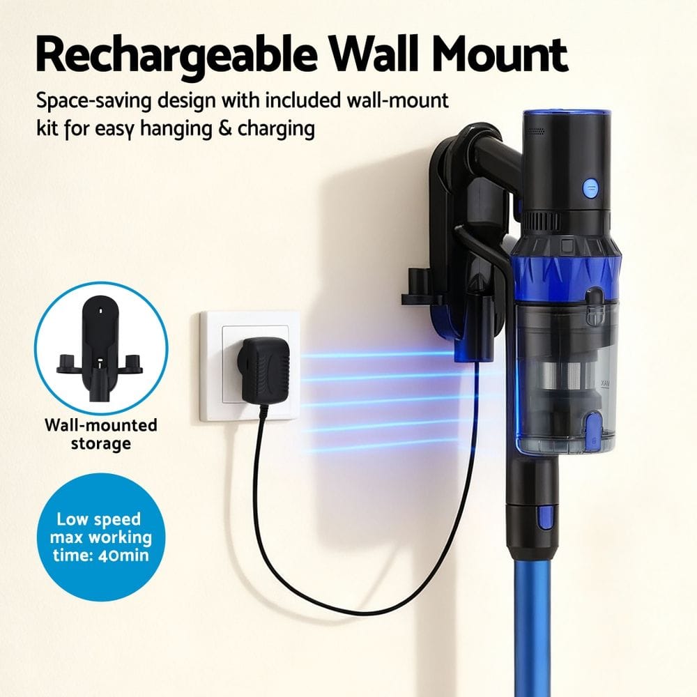 Devanti Appliances > Vacuum Cleaners > Vacuum Cleaner Accessories Devanti Stick Vacuum Cleaner Brushless Cordless 350W Blue