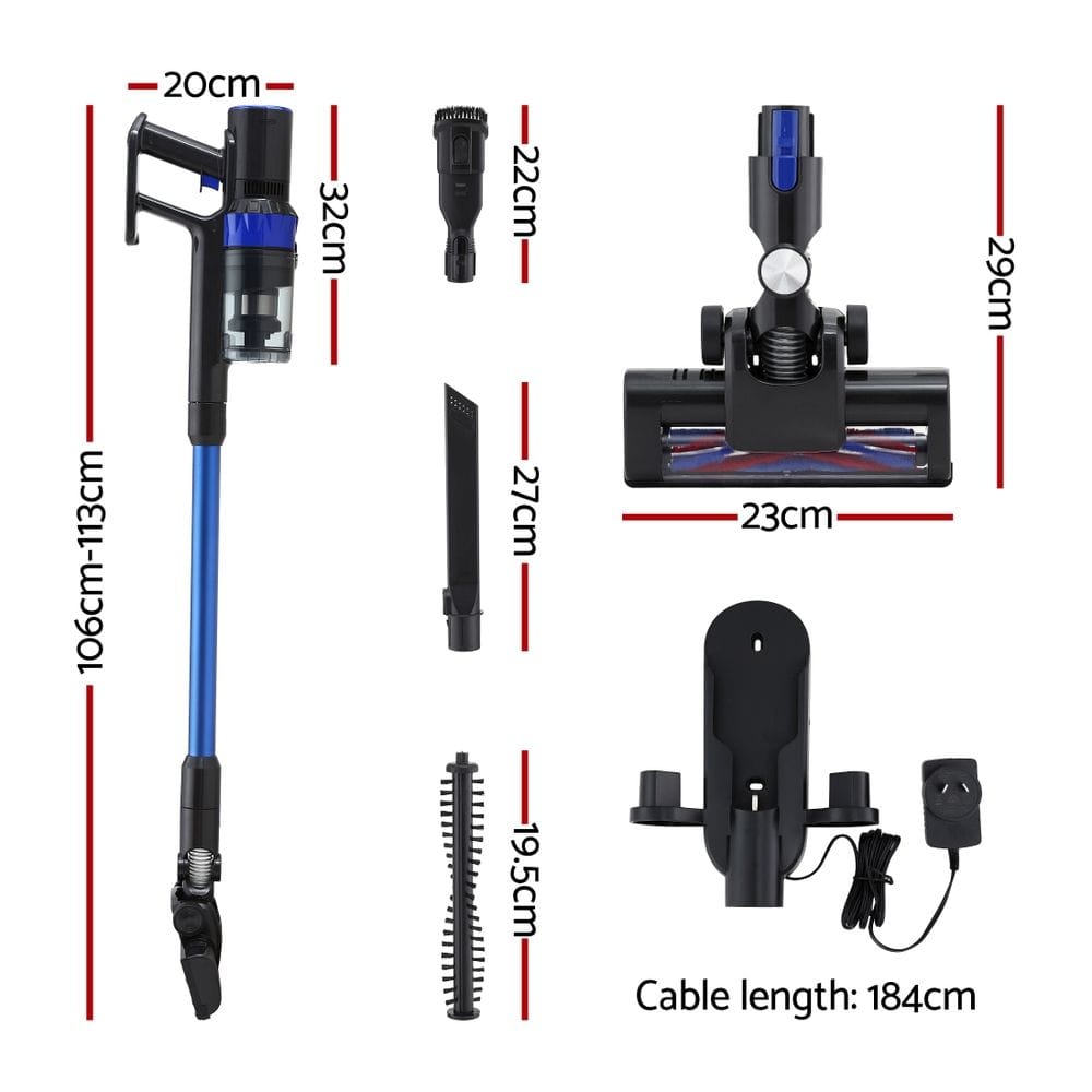 Devanti Appliances > Vacuum Cleaners > Vacuum Cleaner Accessories Devanti Stick Vacuum Cleaner Brushless Cordless 350W Blue