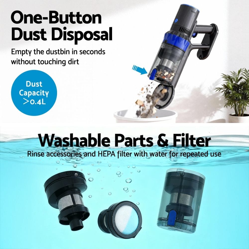 Devanti Appliances > Vacuum Cleaners > Vacuum Cleaner Accessories Devanti Stick Vacuum Cleaner Brushless Cordless 350W Blue