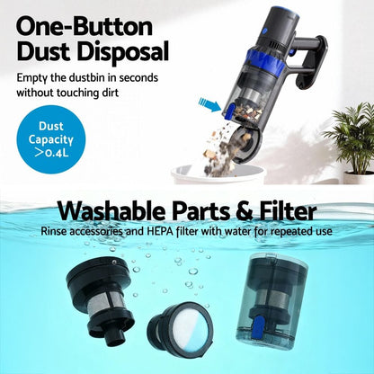 Devanti Appliances > Vacuum Cleaners > Vacuum Cleaner Accessories Devanti Stick Vacuum Cleaner Brushless Cordless 350W Blue