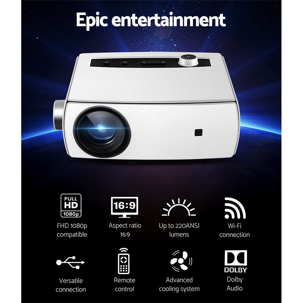 Devanti Audio & Video > Projectors & Accessories > Projectors Devanti Mini Video Projector Wifi USB HDMI Portable HD 1080P Home Movie