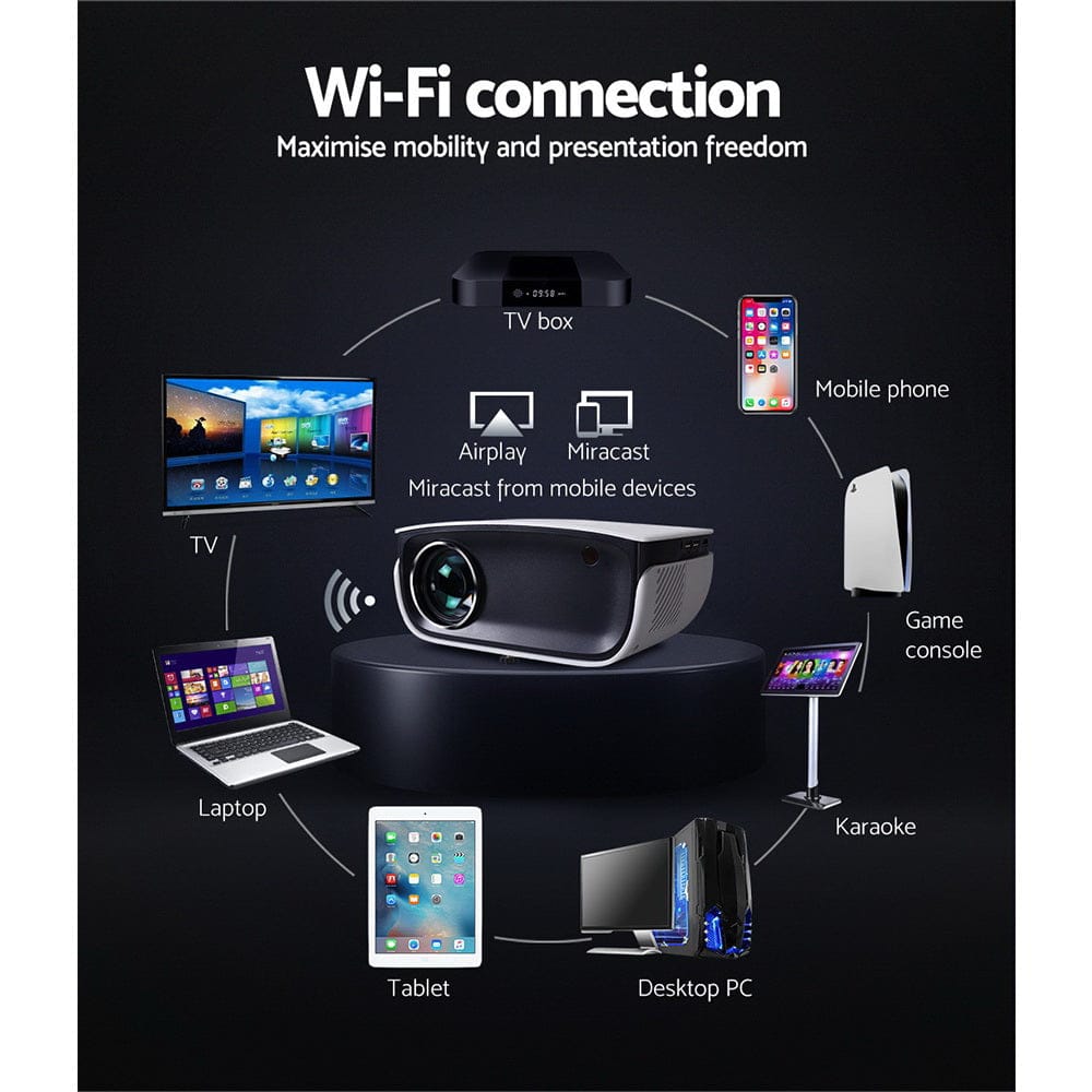 Devanti Audio & Video > Projectors & Accessories > Projectors Devanti Portable Mini Video Projector 1080P Wifi Home Theater HDMI White