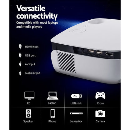 Devanti Audio & Video > Projectors & Accessories > Projectors Devanti Portable Mini Video Projector 1080P Wifi Home Theater HDMI White