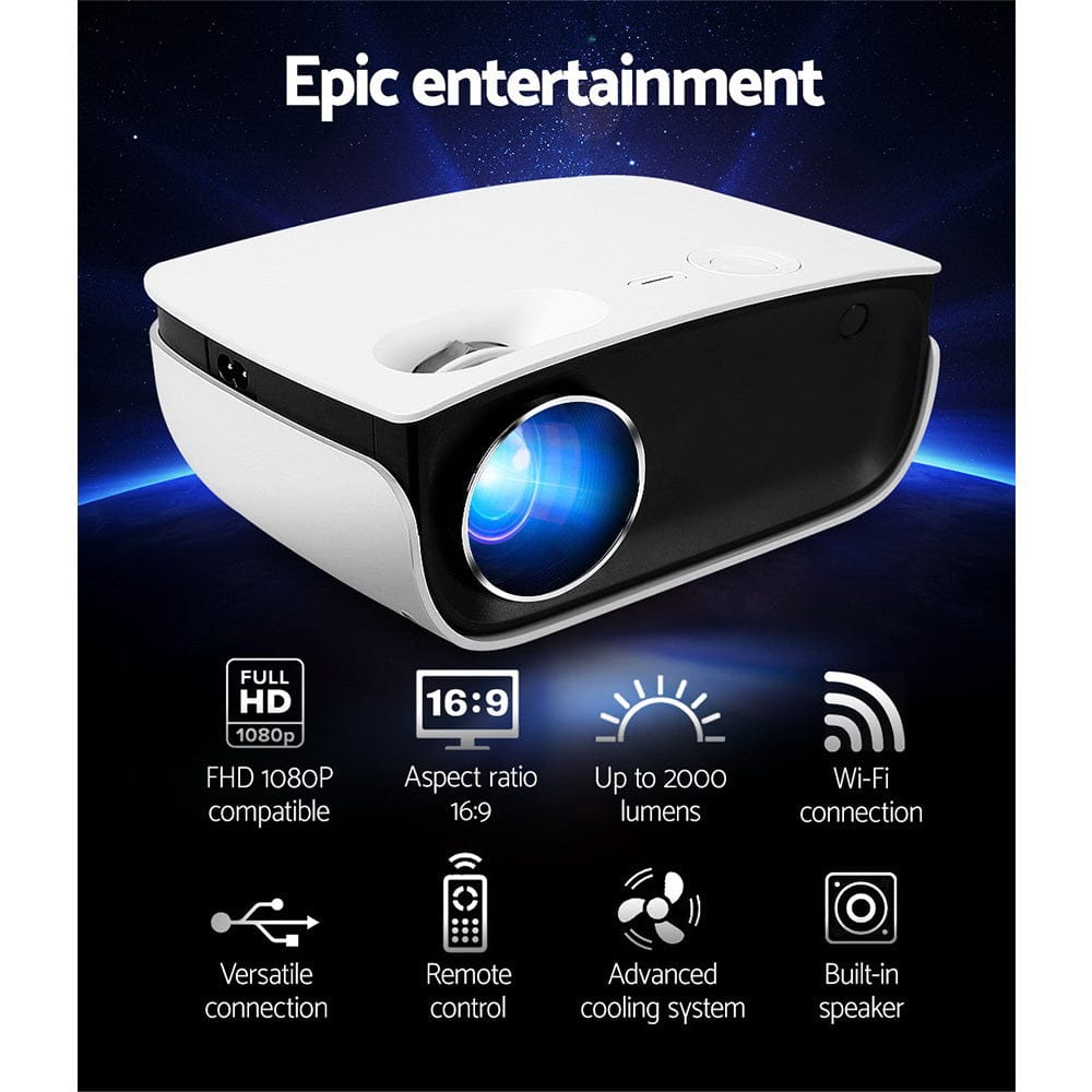 Devanti Audio & Video > Projectors & Accessories > Projectors Devanti Portable Mini Video Projector 1080P Wifi Home Theater HDMI White