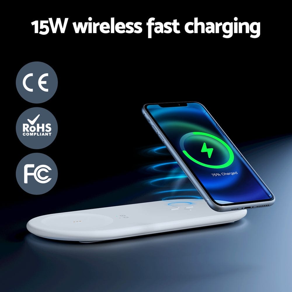 Devanti Electronics > Mobile Accessories > Phone Chargers Devanti 3 in 1 Wireless Charger 15W Fast Charging RGB Light Bluetooth Speaker for Phone