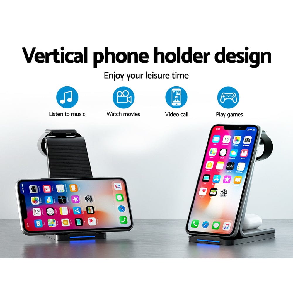 Devanti Electronics > Mobile Accessories > Phone Chargers Devanti 3 in 1 Wireless Charger Dock 15W Fast Charging Stand