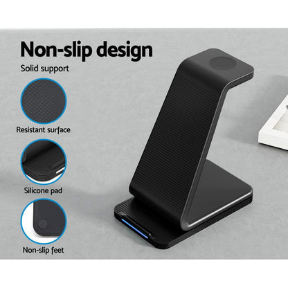 Devanti Electronics > Mobile Accessories > Phone Chargers Devanti 3 in 1 Wireless Charger Dock 15W Fast Charging Stand
