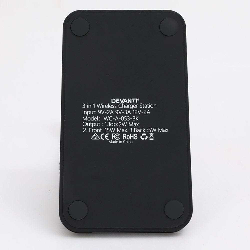 Devanti Electronics > Mobile Accessories > Phone Chargers Devanti 3 in 1 Wireless Charger Dock 15W Fast Charging Stand