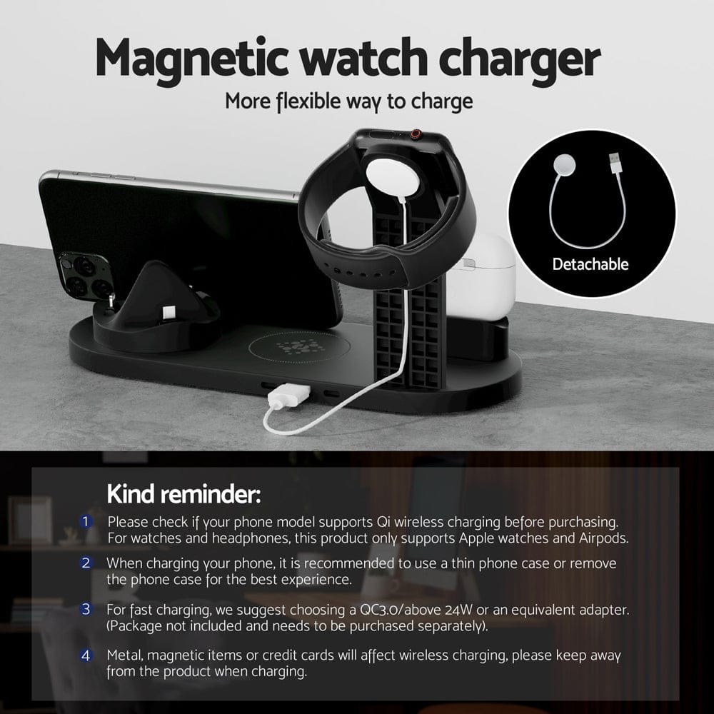 Devanti Electronics > Mobile Accessories > Phone Chargers Devanti 4 in 1 Wireless Charger Multi-function Station for Phone Airpod iWatch 15W