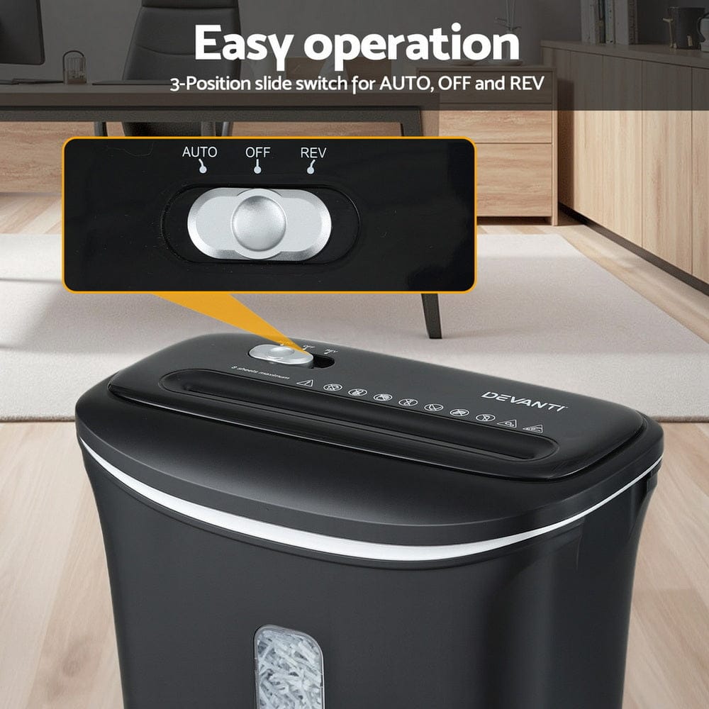 Devanti Electronics > Printers > Printers & Accessories Devanti 12L Cross-Cut Shredder 8-Sheet Paper Home Office Credit Card
