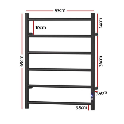 Devanti Home & Garden > Bathroom Accessories > Towel Racks & Holders Devanti Heated Towel Rail 6 Round Bars  with Timer Electric Heater Warmer Rack