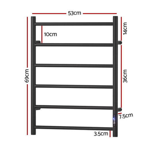 Devanti Home & Garden > Bathroom Accessories > Towel Racks & Holders Devanti Heated Towel Rail 6 Round Bars  with Timer Electric Heater Warmer Rack