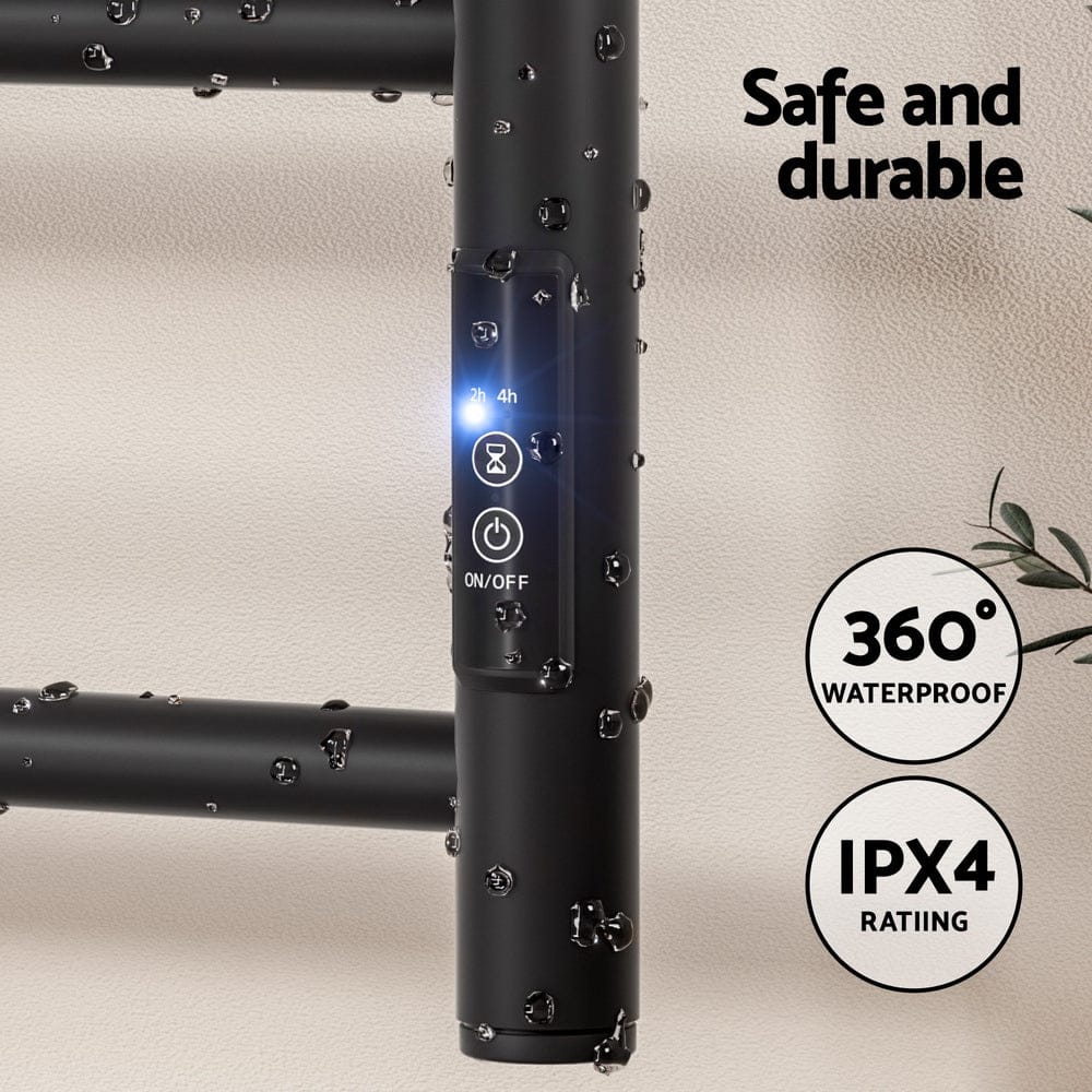 Devanti Home & Garden > Bathroom Accessories > Towel Racks & Holders Devanti Heated Towel Rail 6 Round Bars  with Timer Electric Heater Warmer Rack