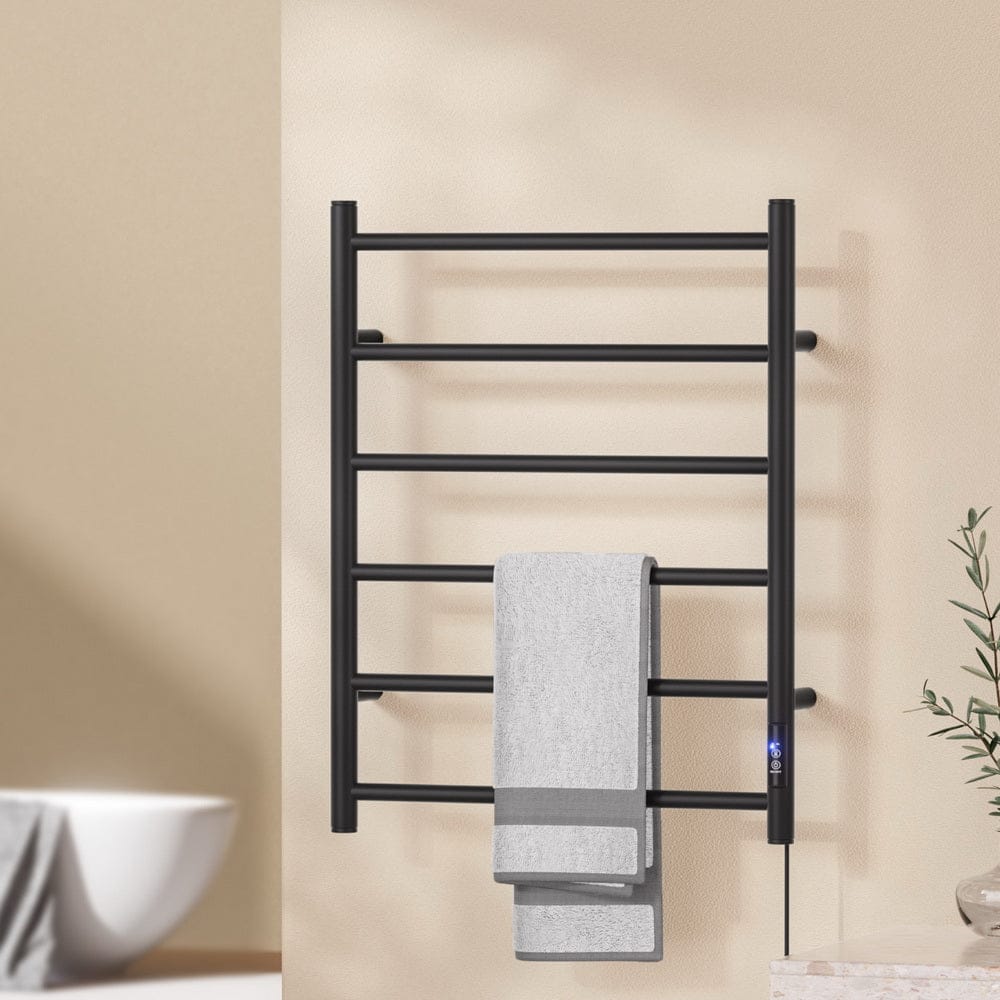 Devanti Home & Garden > Bathroom Accessories > Towel Racks & Holders Devanti Heated Towel Rail 6 Round Bars  with Timer Electric Heater Warmer Rack