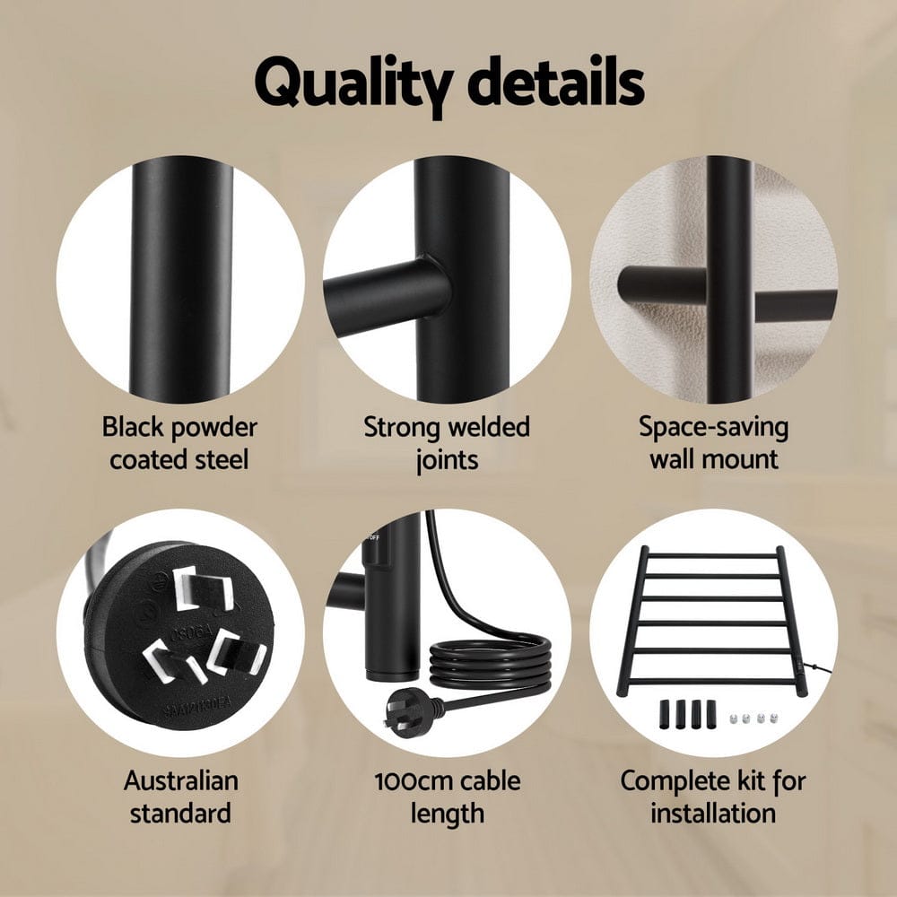 Devanti Home & Garden > Bathroom Accessories > Towel Racks & Holders Devanti Heated Towel Rail 6 Round Bars  with Timer Electric Heater Warmer Rack