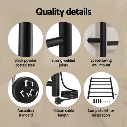 Devanti Home & Garden > Bathroom Accessories > Towel Racks & Holders Devanti Heated Towel Rail 6 Round Bars  with Timer Electric Heater Warmer Rack