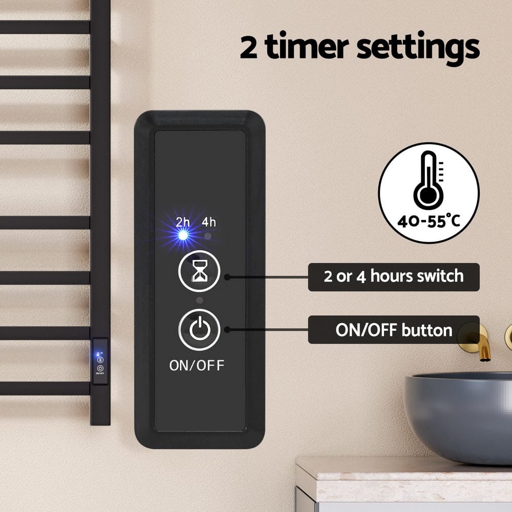Devanti Home & Garden > Bathroom Accessories > Towel Racks & Holders Devanti Heated Towel Rail 8 Square Bars with Timer Electric Heater Warmer Rack