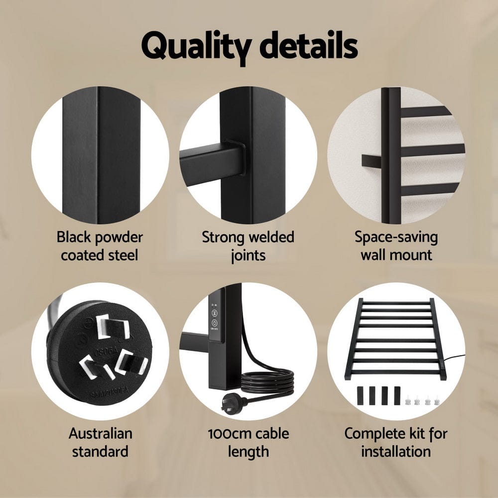 Devanti Home & Garden > Bathroom Accessories > Towel Racks & Holders Devanti Heated Towel Rail 8 Square Bars with Timer Electric Heater Warmer Rack