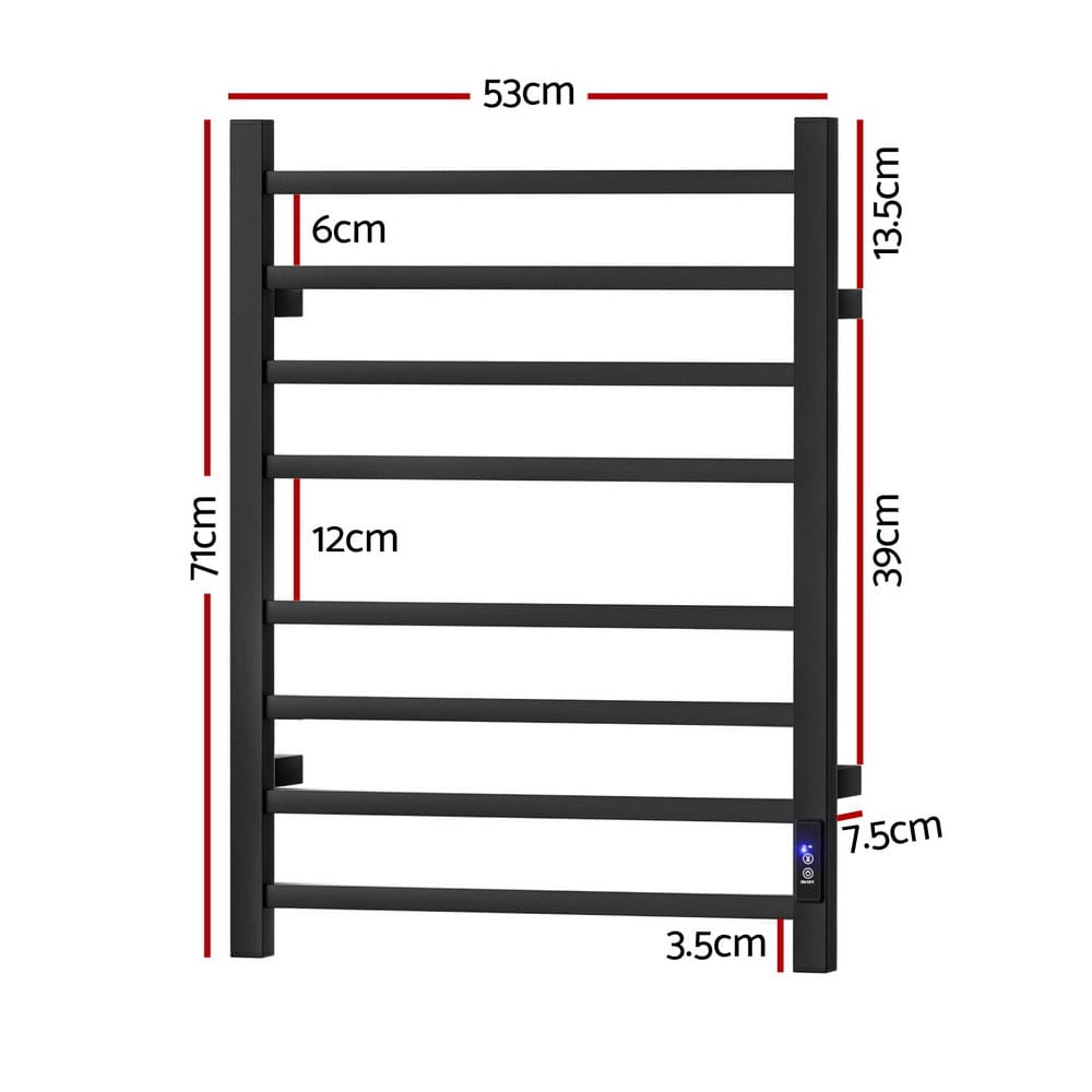 Devanti Home & Garden > Bathroom Accessories > Towel Racks & Holders Devanti Heated Towel Rail 8 Square Bars with Timer Electric Heater Warmer Rack