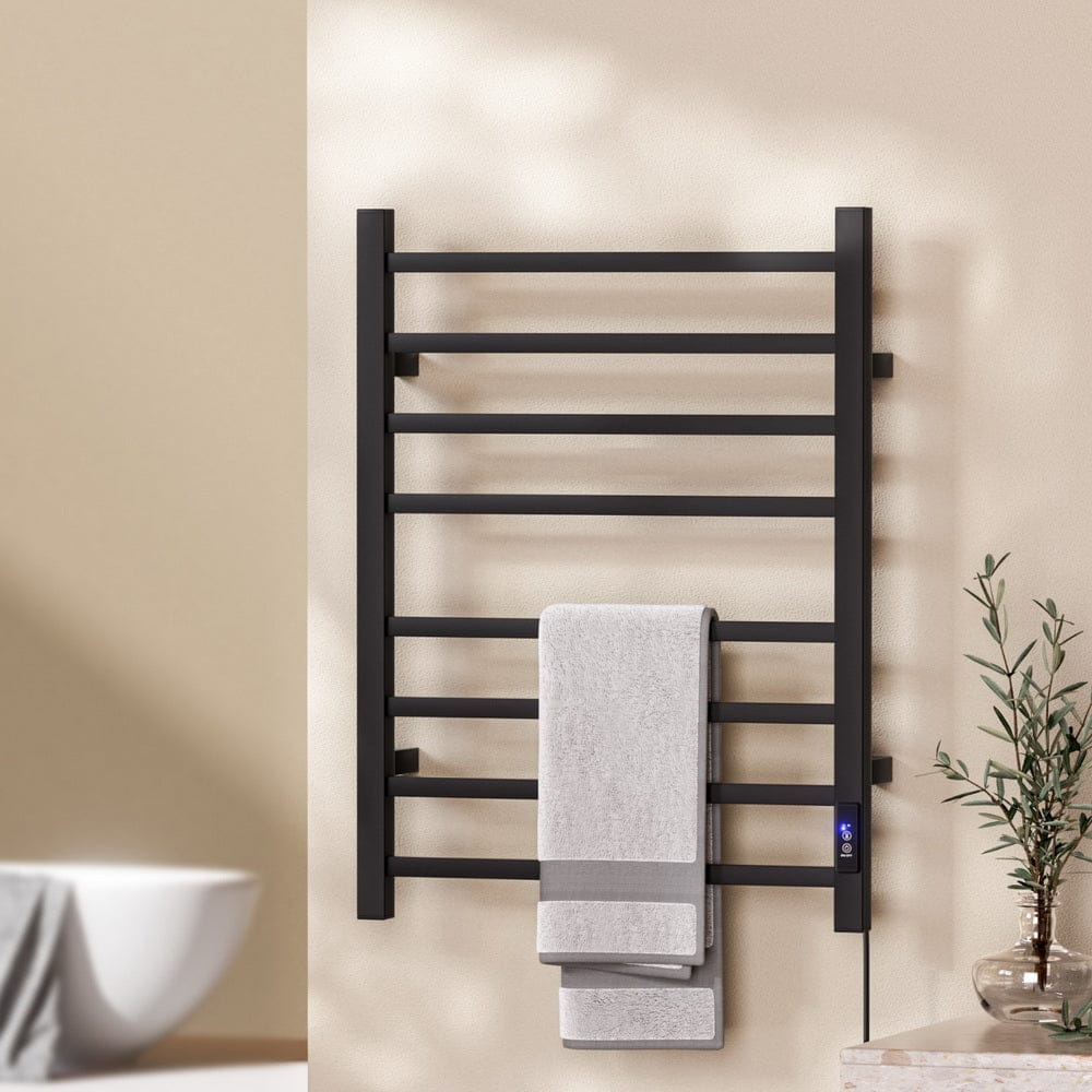 Devanti Home & Garden > Bathroom Accessories > Towel Racks & Holders Devanti Heated Towel Rail 8 Square Bars with Timer Electric Heater Warmer Rack