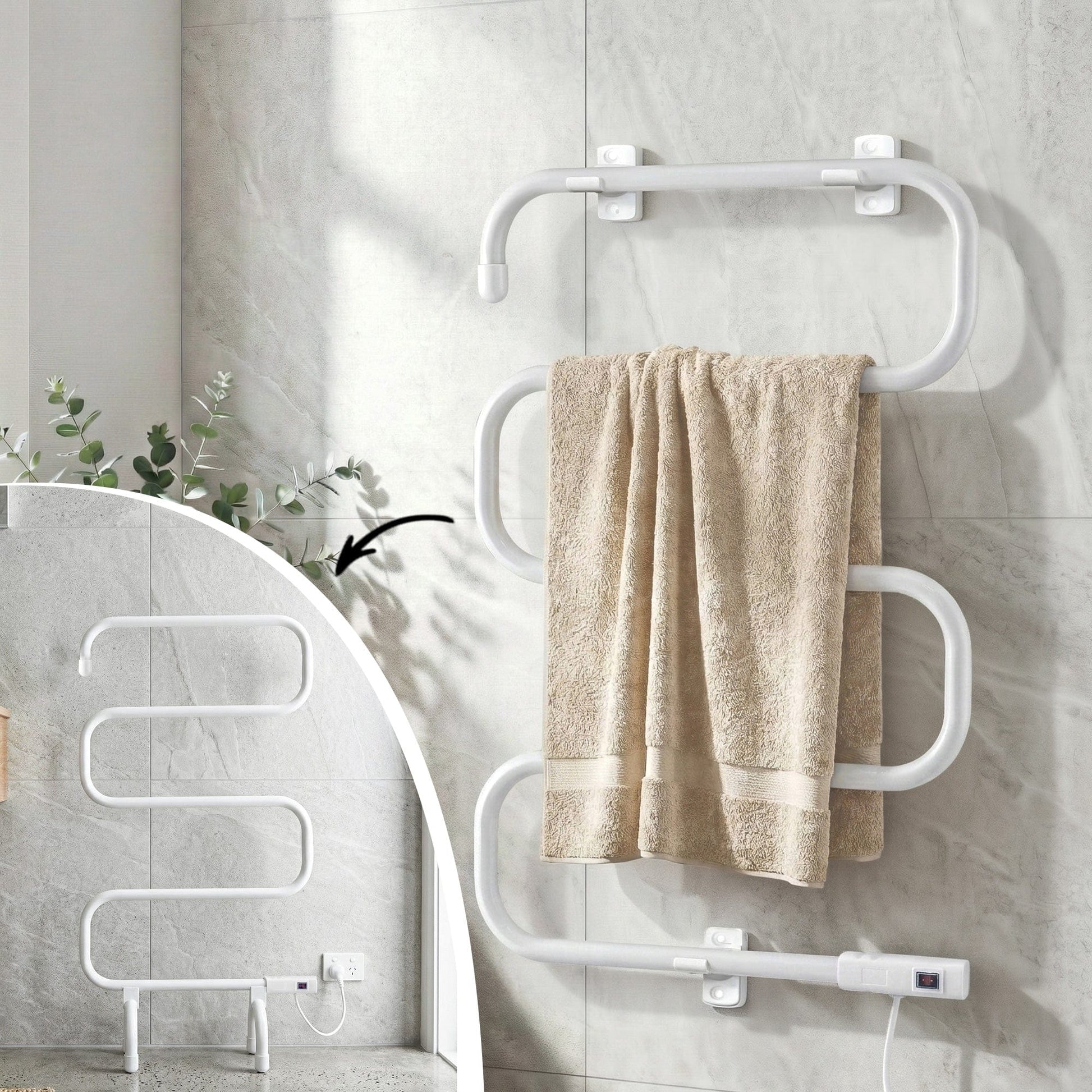 Devanti Home & Garden > Bathroom Accessories > Towel Racks & Holders Devanti Heated Towel Rail Freestanding Wall Mounted S-Shape Electric Warmer Rack