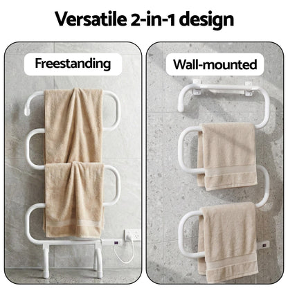 Devanti Home & Garden > Bathroom Accessories > Towel Racks & Holders Devanti Heated Towel Rail Freestanding Wall Mounted S-Shape Electric Warmer Rack