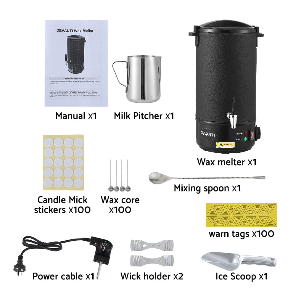 Devanti Home & Garden > Decor > Candle Accessories Devanti 10L Wax Melter Candle Making 1520W Melting Pot Furnace Pour Spout Soap