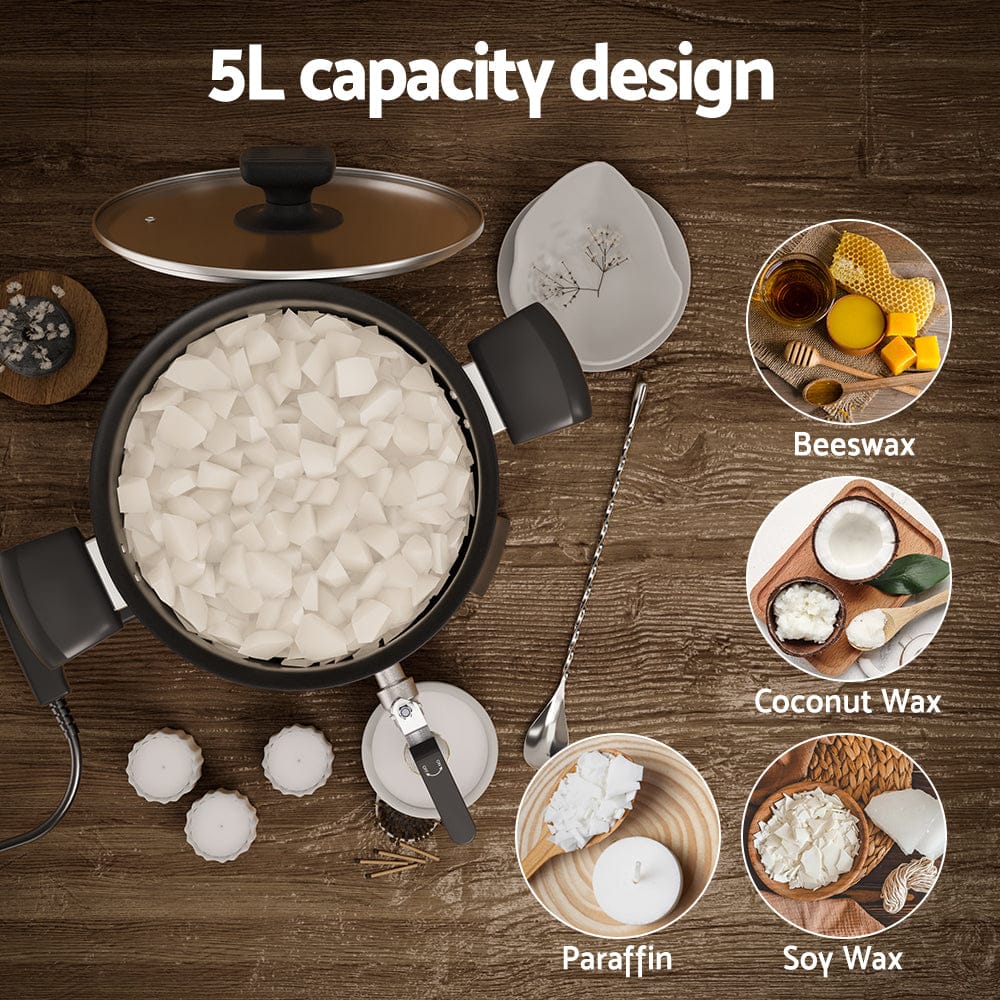 Devanti Home & Garden > Decor > Candle Accessories Devanti 5L Wax Melter Candle Making 1200W Melting Pot Furnace Quick Pour Spout Soy Soap