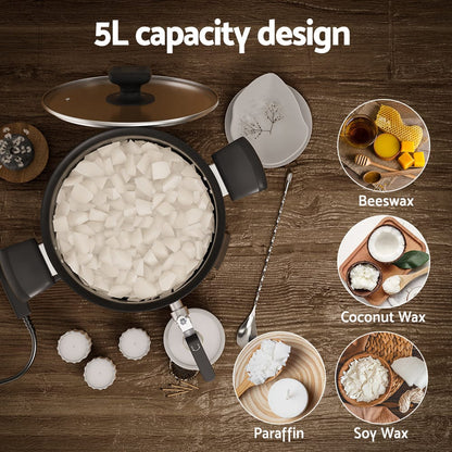 Devanti Home & Garden > Decor > Candle Accessories Devanti 5L Wax Melter Candle Making 1200W Melting Pot Furnace Quick Pour Spout Soy Soap