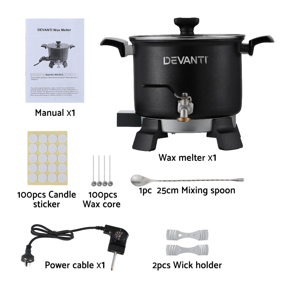 Devanti Home & Garden > Decor > Candle Accessories Devanti 5L Wax Melter Candle Making 1200W Melting Pot Furnace Quick Pour Spout Soy Soap