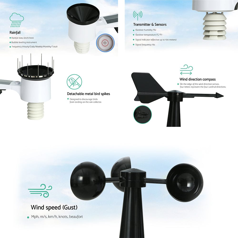 Devanti Home & Garden > Garden Tools > Gardening Tools Devanti Weather Station Indoor Outdoor Wireless WiFi Professional Solar Sensor