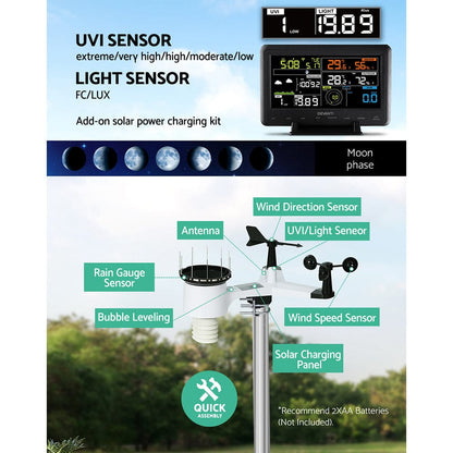 Devanti Home & Garden > Garden Tools > Gardening Tools Devanti Weather Station Indoor Outdoor Wireless WiFi Professional Solar Sensor
