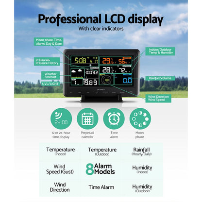 Devanti Home & Garden > Garden Tools > Gardening Tools Devanti Weather Station Indoor Outdoor Wireless WiFi Professional Solar Sensor