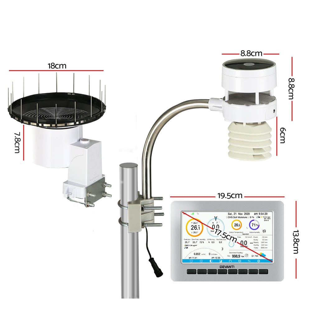 Devanti Home & Garden > Garden Tools > Gardening Tools Devanti Weather Station Ultrasonic Anemometer Outdoor WiFi Rain Gauge Solar