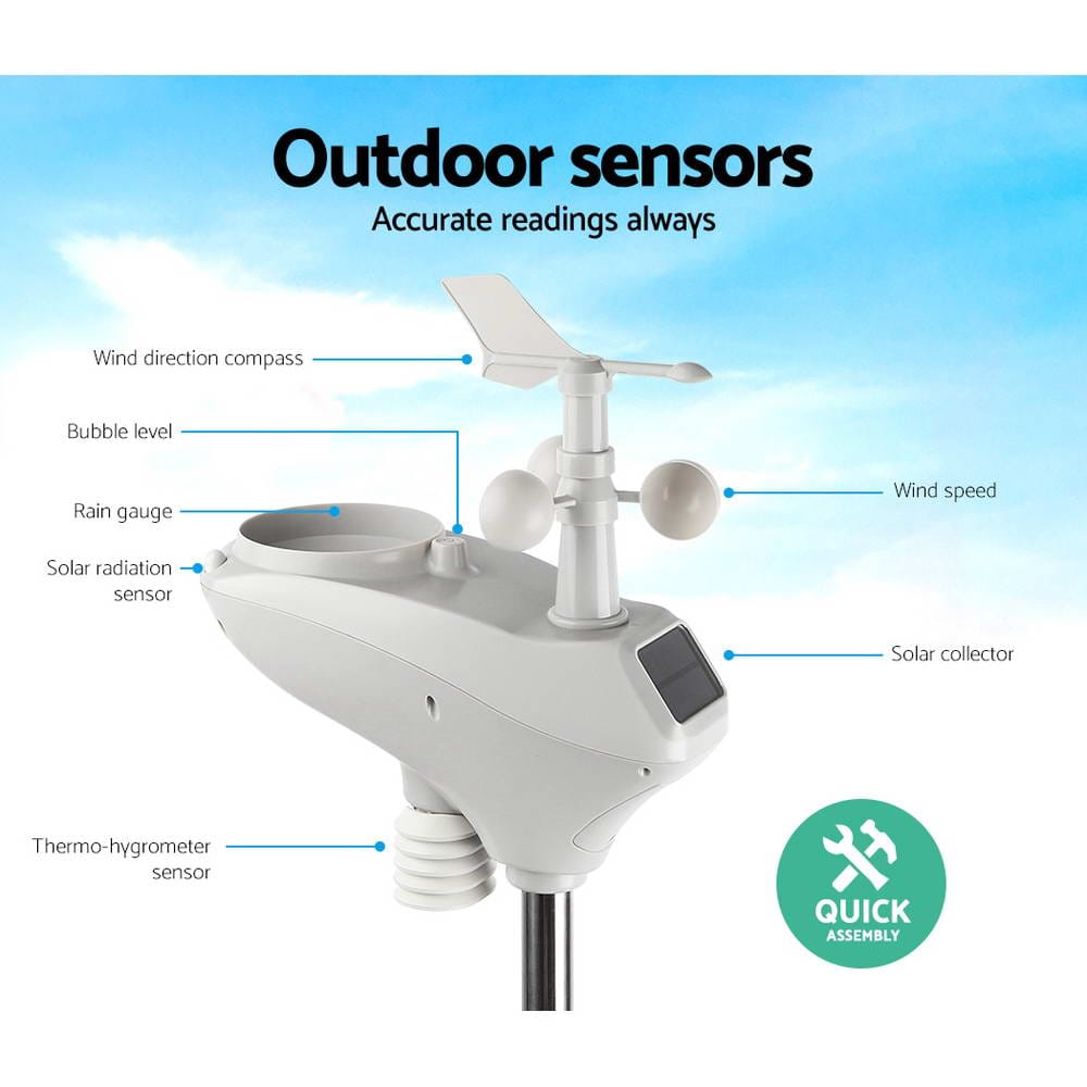 Devanti Home & Garden > Garden Tools > Gardening Tools Devanti Wireless WiFi Professional Weather Station Solar Sensor LCD UV Light