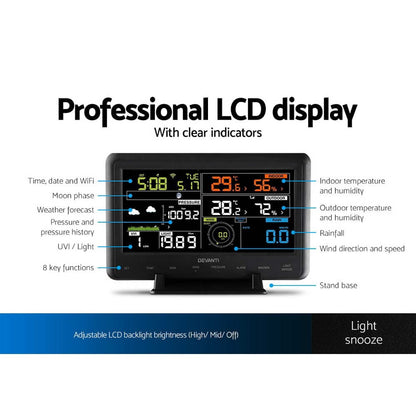 Devanti Home & Garden > Garden Tools > Gardening Tools Devanti Wireless WiFi Professional Weather Station Solar Sensor LCD UV Light