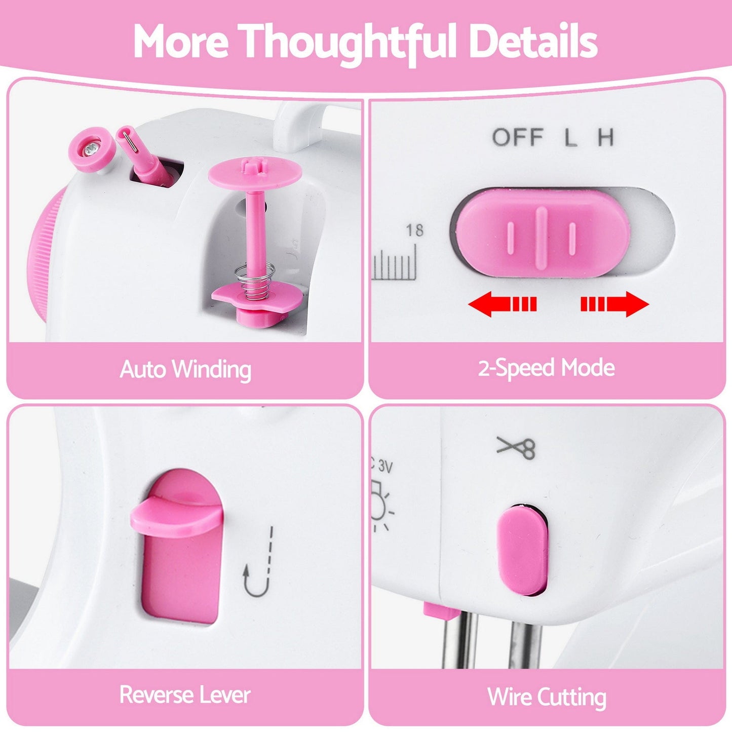Devanti Home & Garden > Hobbies > Arts & Crafts Devanti 12 Stitches Mini Sewing Machine for Beginners Portable Sewing Machine Kit with LED Lights