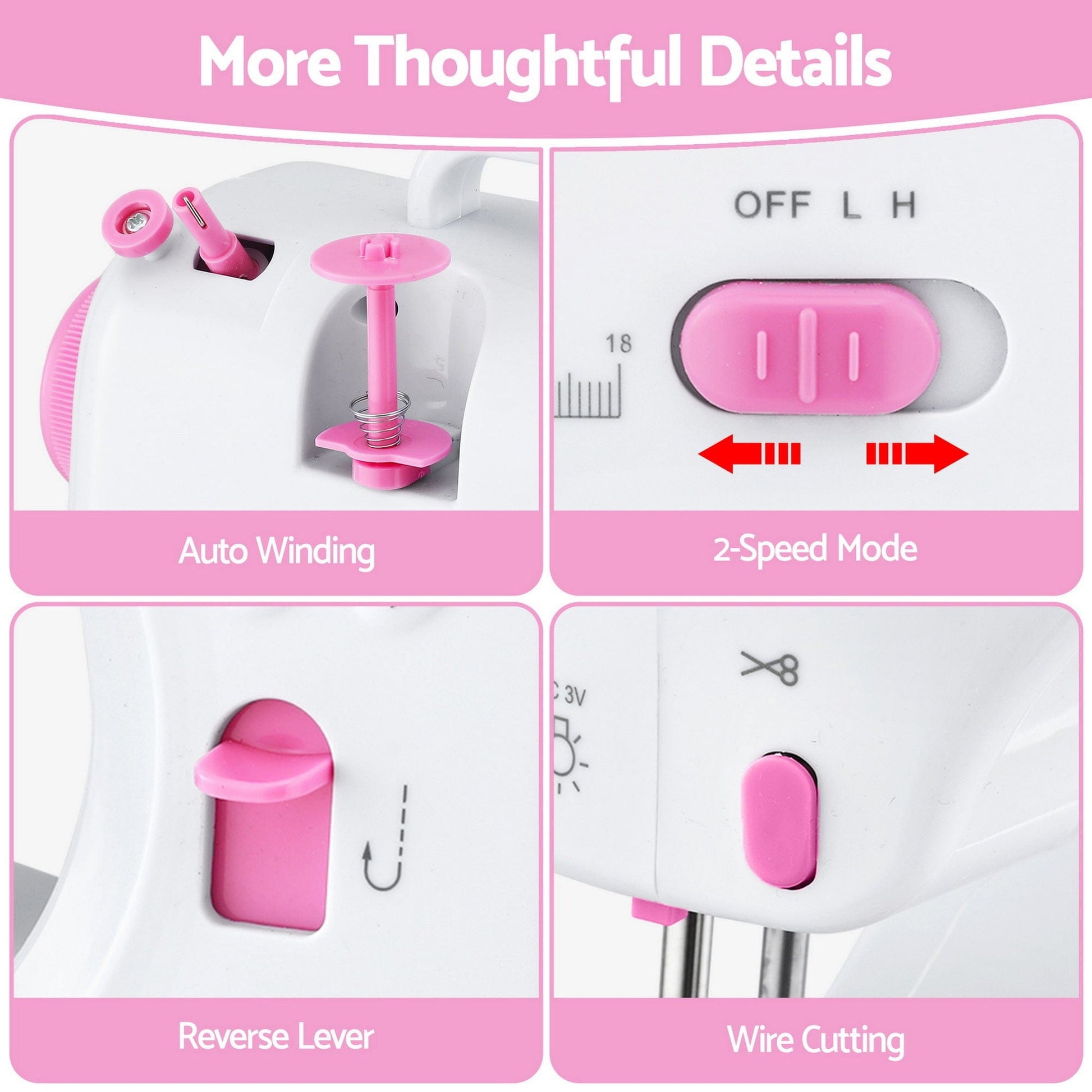 Devanti Home & Garden > Hobbies > Arts & Crafts Devanti 12 Stitches Mini Sewing Machine for Beginners Portable Sewing Machine Kit with LED Lights