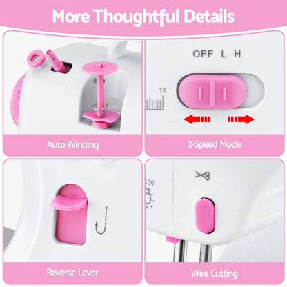 Devanti Home & Garden > Hobbies > Arts & Crafts Devanti 12 Stitches Mini Sewing Machine for Beginners Portable Sewing Machine Kit with LED Lights