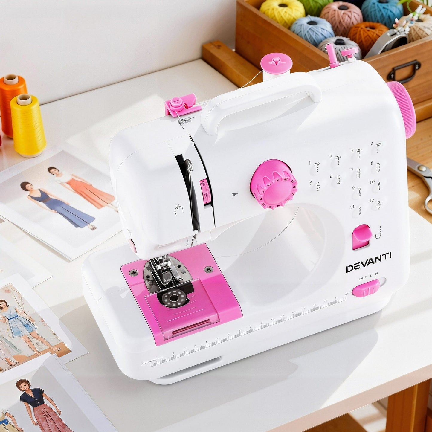 Devanti Home & Garden > Hobbies > Arts & Crafts Devanti 12 Stitches Mini Sewing Machine for Beginners Portable Sewing Machine Kit with LED Lights