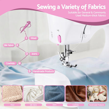 Devanti Home & Garden > Hobbies > Arts & Crafts Devanti 12 Stitches Mini Sewing Machine for Beginners Portable Sewing Machine Kit with LED Lights