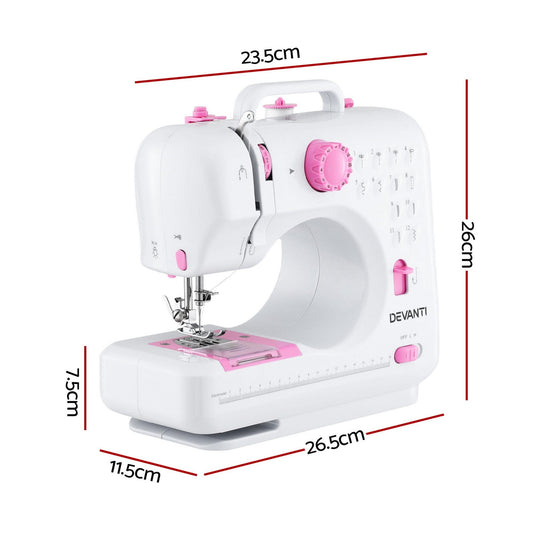 Devanti Home & Garden > Hobbies > Arts & Crafts Devanti 12 Stitches Mini Sewing Machine for Beginners Portable Sewing Machine Kit with LED Lights