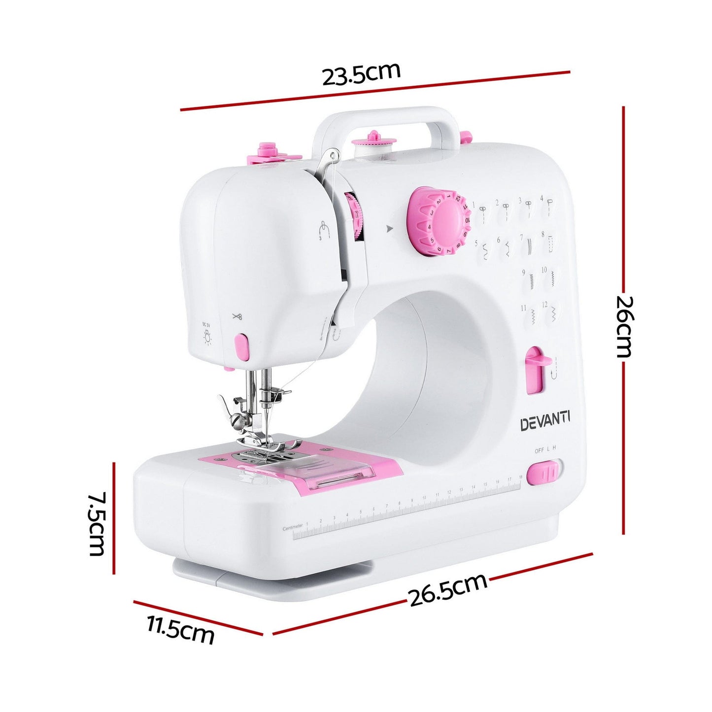 Devanti Home & Garden > Hobbies > Arts & Crafts Devanti 12 Stitches Mini Sewing Machine for Beginners Portable Sewing Machine Kit with LED Lights