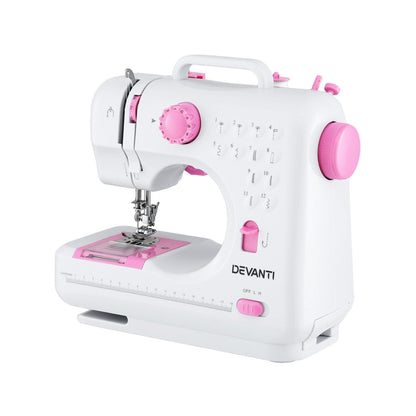 Devanti Home & Garden > Hobbies > Arts & Crafts Devanti 12 Stitches Mini Sewing Machine for Beginners Portable Sewing Machine Kit with LED Lights
