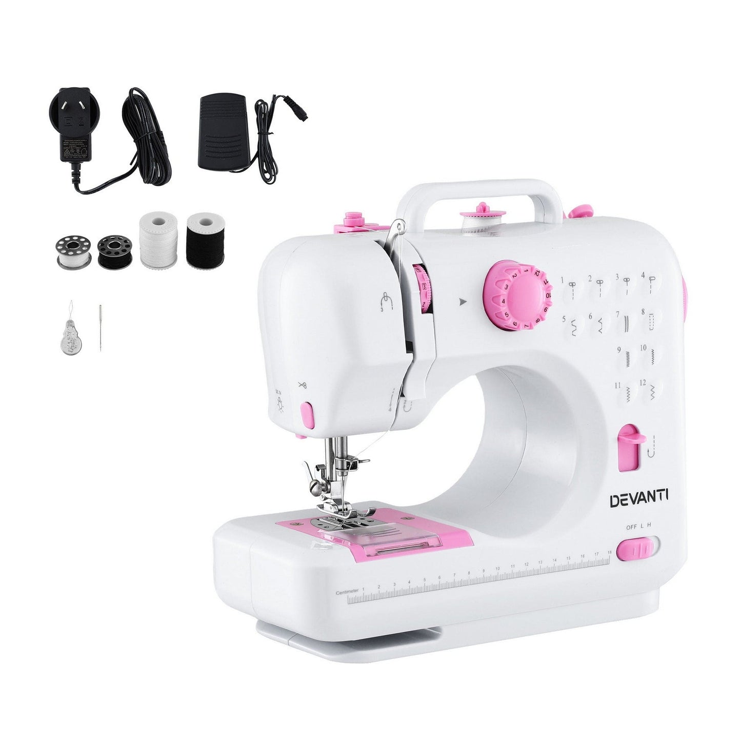 Devanti Home & Garden > Hobbies > Arts & Crafts Devanti 12 Stitches Mini Sewing Machine for Beginners Portable Sewing Machine Kit with LED Lights