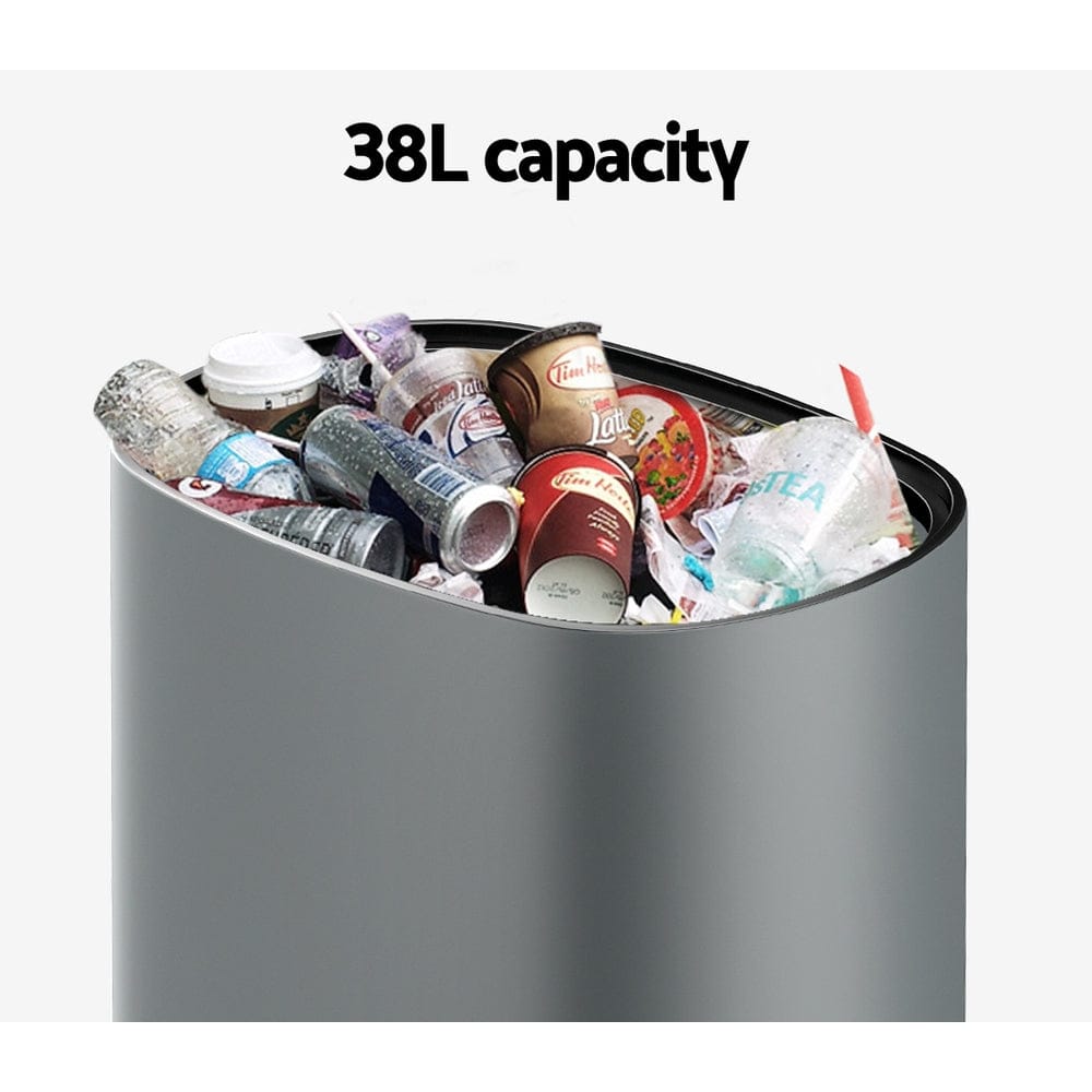 Devanti Home & Garden > Kitchen Bins > Automatic Bins Devanti 38L Motion Sensor Bin Rubbish Automatic Grey