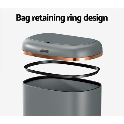 Devanti Home & Garden > Kitchen Bins > Automatic Bins Devanti 38L Motion Sensor Bin Rubbish Automatic Grey