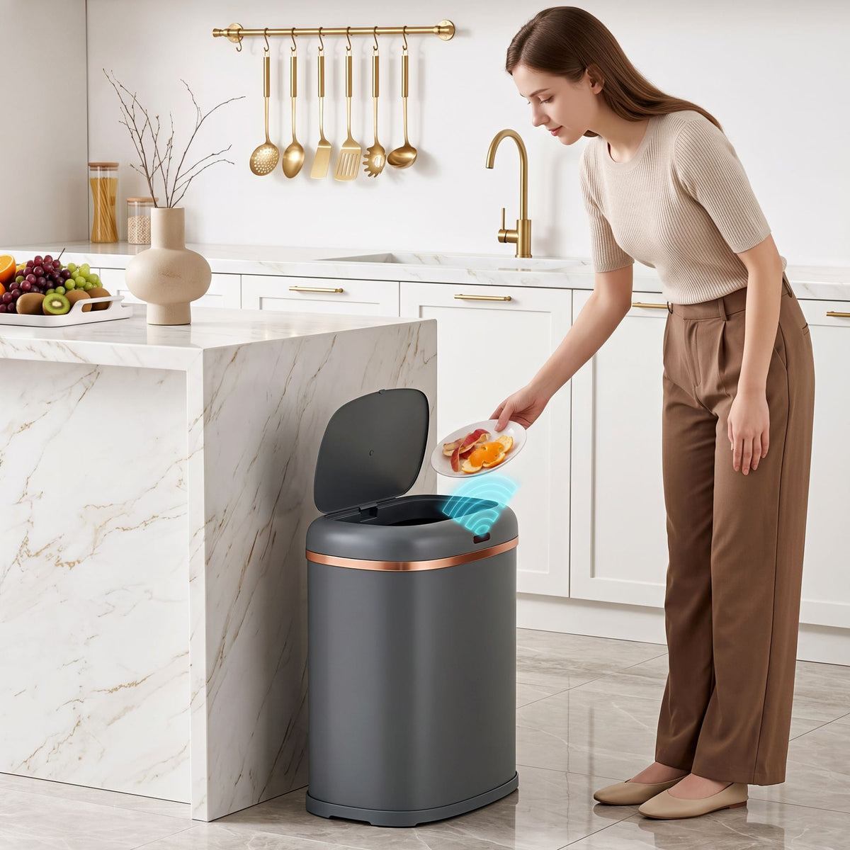 Devanti Home & Garden > Kitchen Bins > Automatic Bins Devanti 38L Motion Sensor Bin Rubbish Automatic Grey