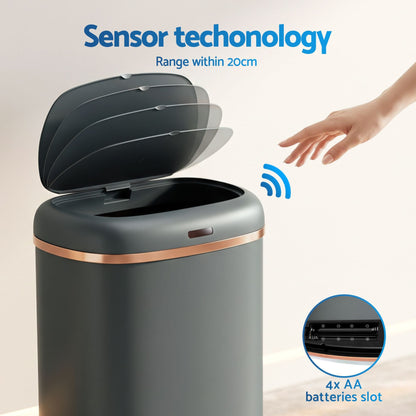 Devanti Home & Garden > Kitchen Bins > Automatic Bins Devanti 38L Motion Sensor Bin Rubbish Automatic Grey
