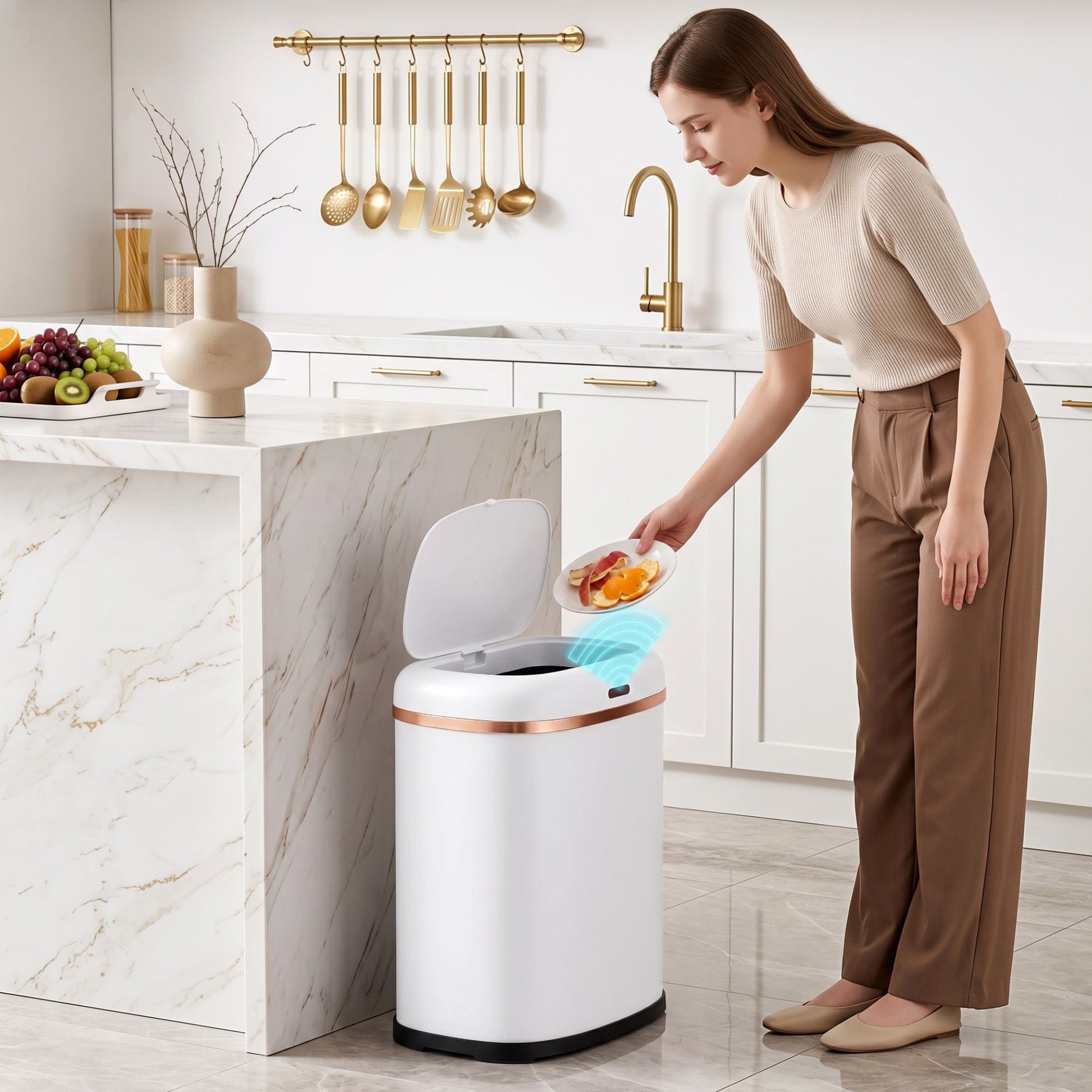 Devanti Home & Garden > Kitchen Bins > Automatic Bins Devanti 38L Motion Sensor Bin Rubbish Automatic White